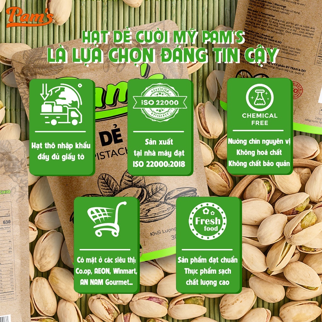 Hạt Dẻ Cười Nhập Khẩu Mỹ Pams(180g/túi) Rang Mộc Béo Bùi Giòn Thơm, Không Tẩy Trắng