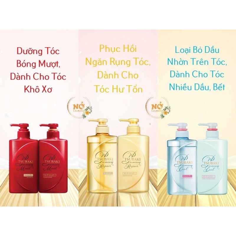 Combo Dầu Gội Xả - Dầu Gội Tsubaki vàng Phục hồi ngăn rụng tóc Premium Repair 490ml/chai TSUBAKI NỞ COSMETIC