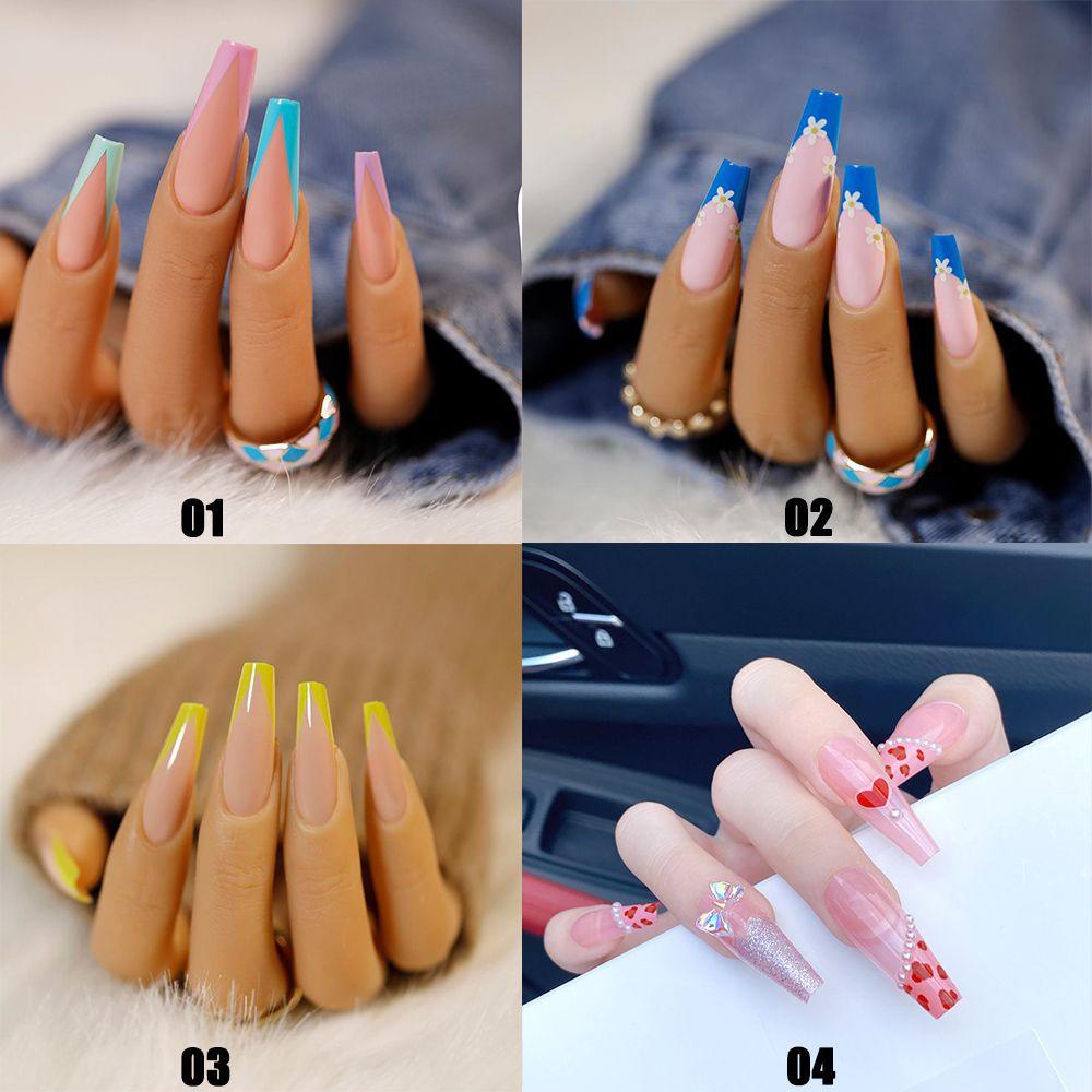 NIUYOU Bộ 24 Móng Tay Giả Che Phủ Toàn Diện Tháo Rời Được Kiểu Pháp