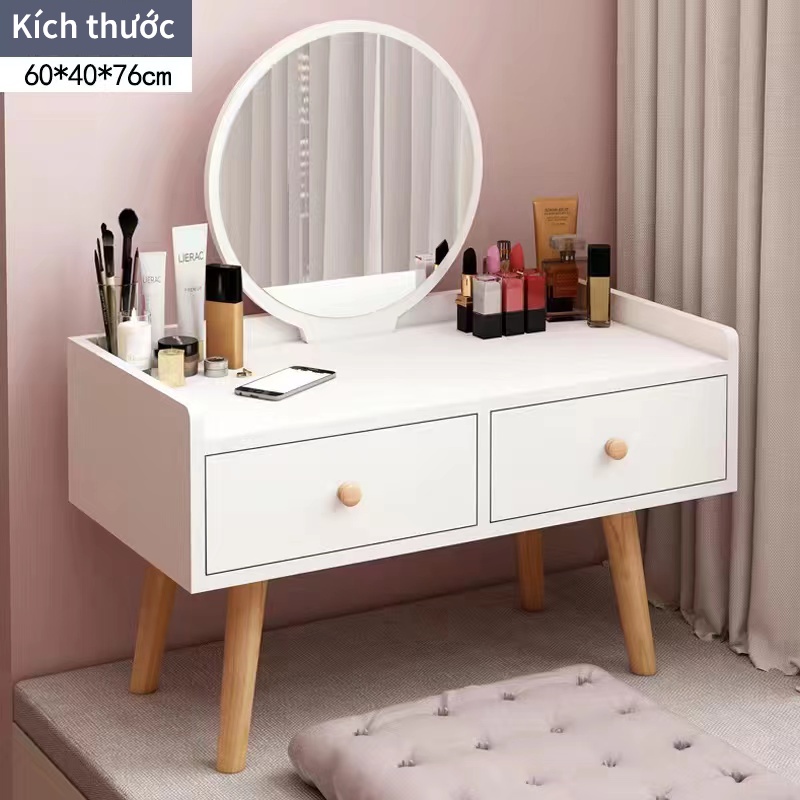 Bàn trang điểm Mini ngồi bệt Có Đèn LED Mặt bàn Gỗ MFD AK05, Có 2 Màu Lựa Chọn Hồng Hoặc Trắng Kích thước nhỏ gọn