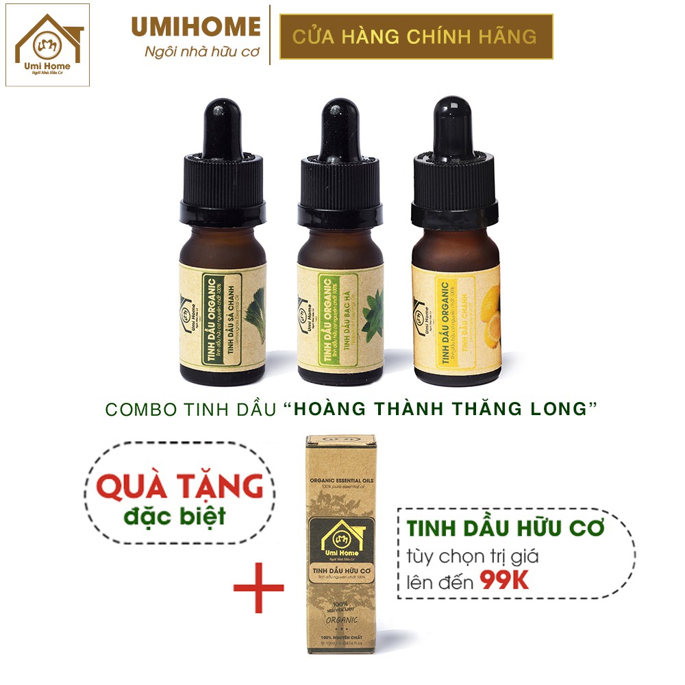 Combo 3 Tinh Dầu nguyên chất UMIHOME gồm Chanh, Sả Chanh, Bạc Hà (10mlx3) hữu cơ