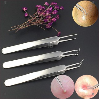JB"Stainless blackhead acne remover bend clip tool tweezer curved pimple