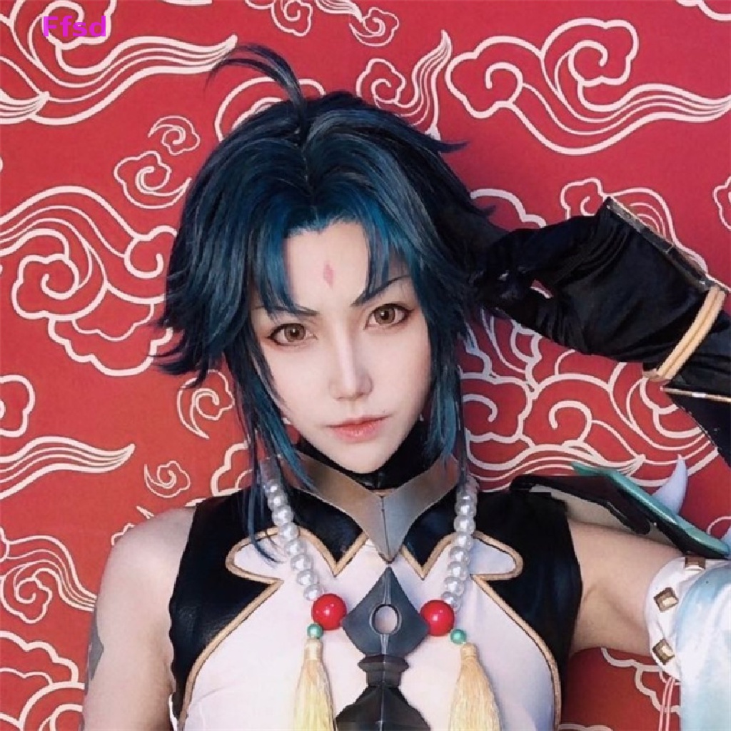 Bộ Tóc Giả Màu Xanh Lá 40cm Hóa Trang Nhân Vật Anime Genshin Va Chạm Xiao Cho Nam