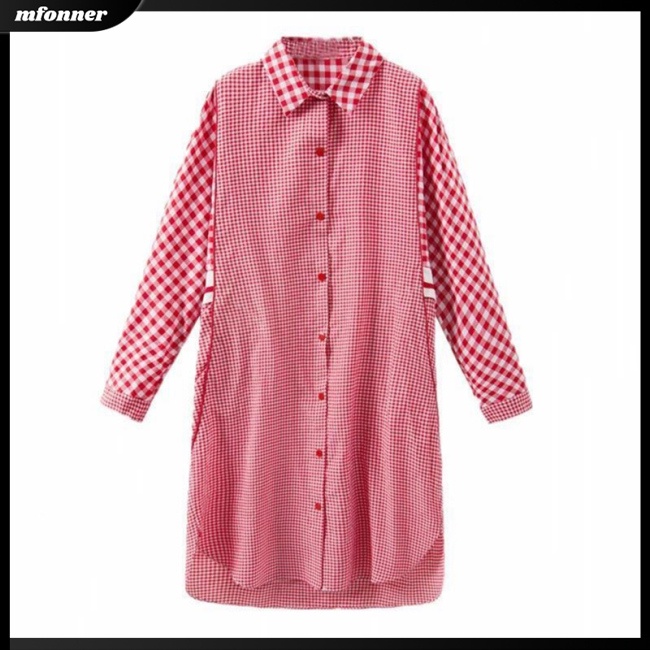 Đầm Sơ Mi Tay Dài Dáng Rộng In Họa Tiết Caro Thời Trang Mùa Xuân Cho Nữ