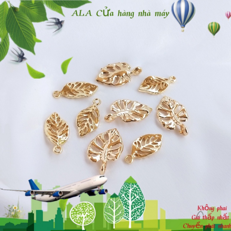 Mặt dây chuyền hình lá bảo quản màu được đóng gói bằng vàng 14K Mặt dây chuyền lá rỗng phụ kiện trang sức thủ công tự làm