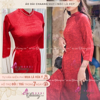 Áo dài đỏ cao cấp CHAANG May sẵn áo truyền thống tay lỡ, vải áo dài lụa Đông Hưng