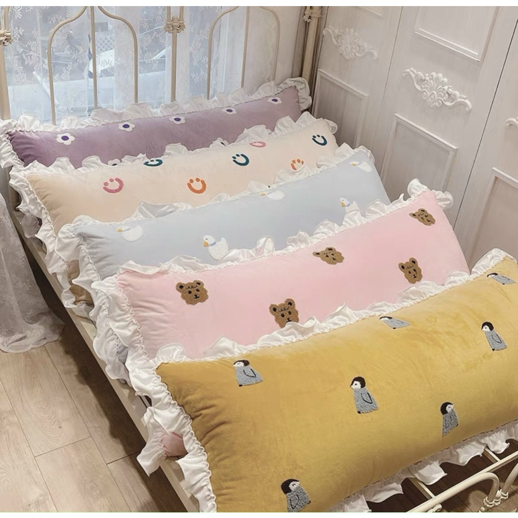 Gối tựa đầu giường , đệm đầu giường Siêu Đáng yêu Viền Ren , Hoạ Tiết Nổi