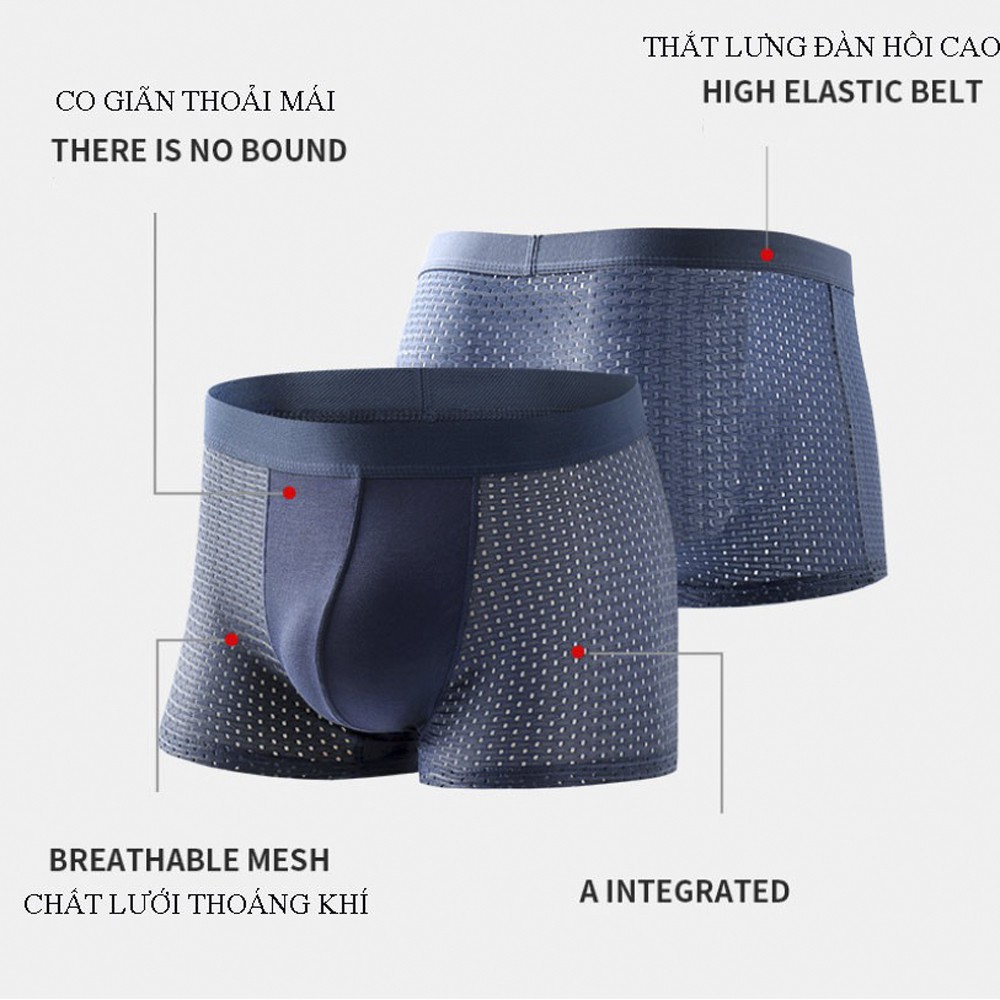 BỘ 4 Quần sịp nam đùi boxer thông hơi kháng khuẩn co dãn 4 chiều thỏa mái dễ chịu, quần sịp nam thương hiệu KING SPORT
