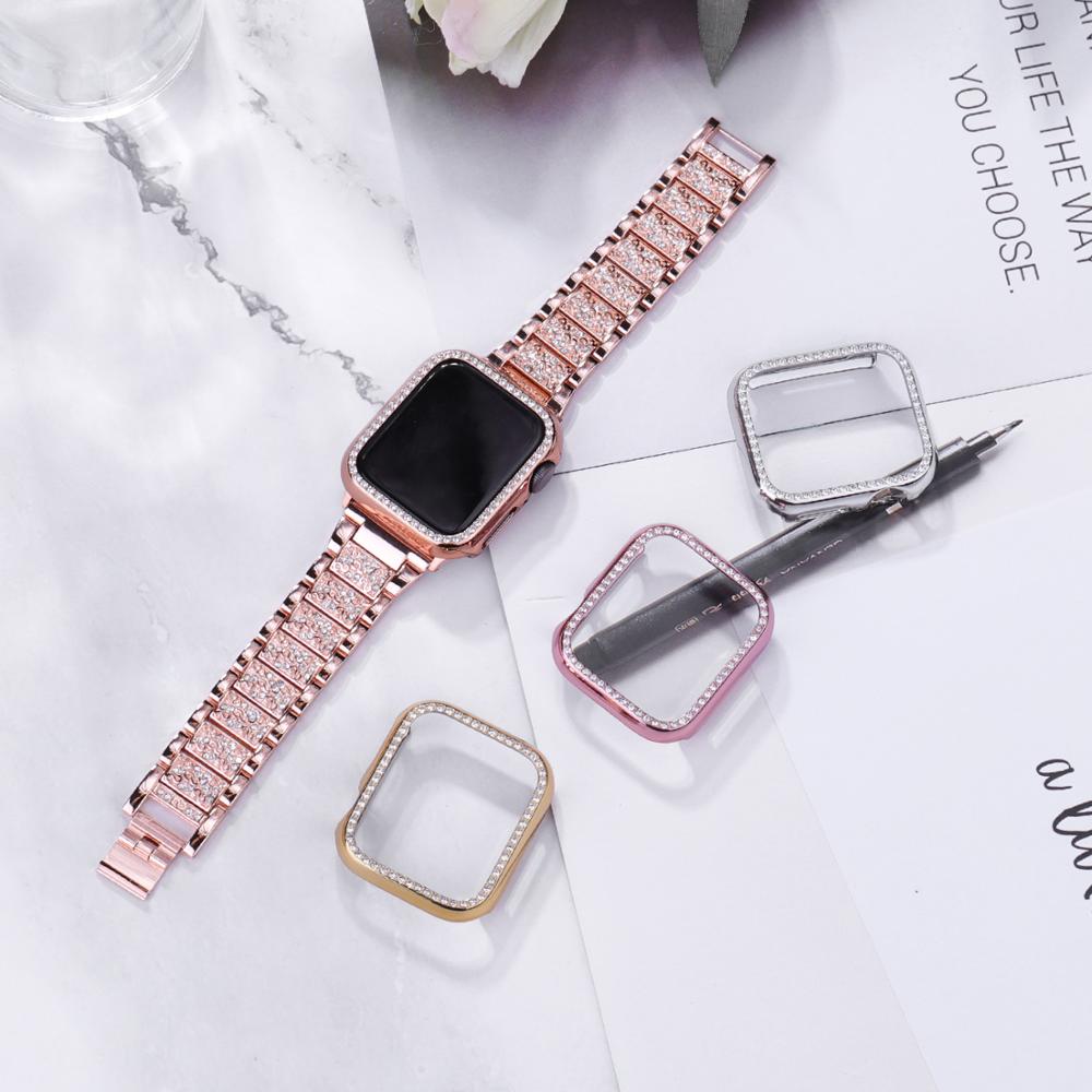 Diamond Case for Apple Watch  6 5 4 Series 44mm 40mm Screen Protective Cover PC Watch Case