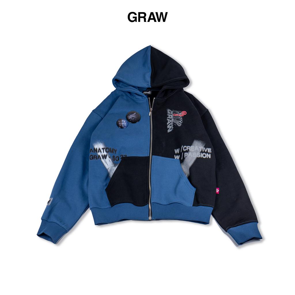 Áo Hoodie Zip Bone Graw Nỉ Bông 2 Màu 2 Form / Black Blue