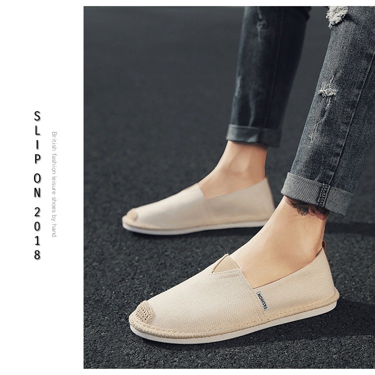 Slip on nam - Giày lười vải nam cao cấp - Vải bố màu trắng ngà (be) - Mã SP 2905