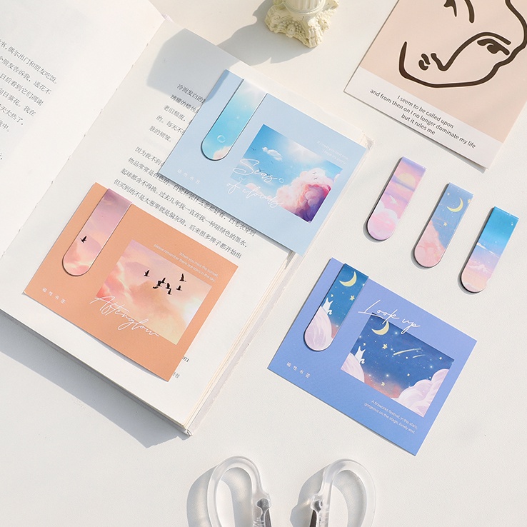 Miếng Đánh Dấu Trang Sách Từ Tính In Hình Phong Cảnh Đám Mây Biển Kỳ Ảo Cho Học Sinh/Văn Phòng