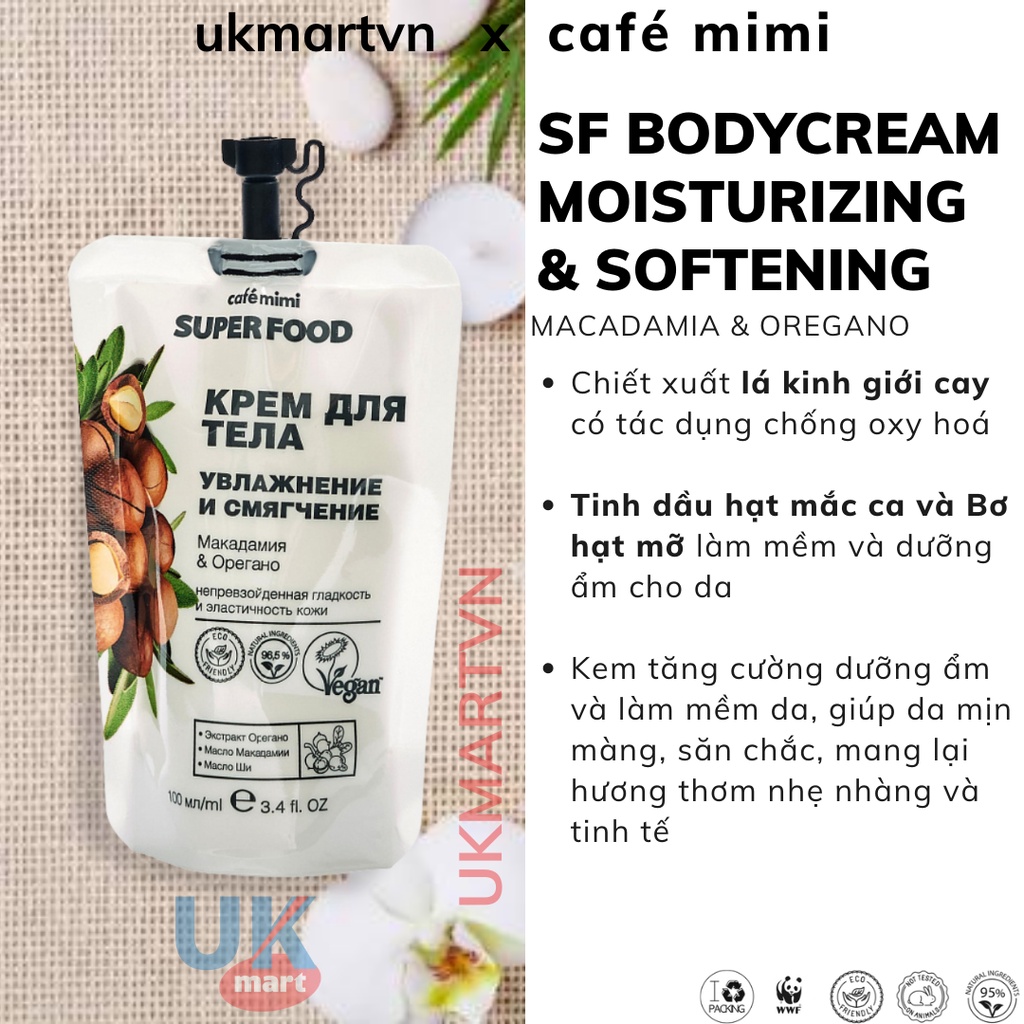 Kem Dưỡng Ẩm Và Nuôi Dưỡng Da Toàn Thân CAFÉ MIMI Coconut &amp; Shea, Macadamia &amp; Oregano 100ml