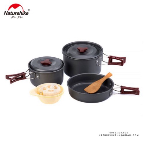 Bộ nồi dã ngoại bỏ gọn trong túi lưới hợp kim nhôm cao cấp Naturehike dành cho đi phượt du lịch camping cắm trại