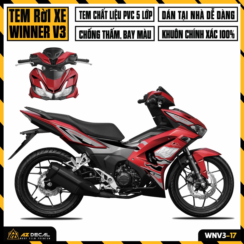 Decal Chế Xe Winner V3 Mẫu Cá Mập | WNV3-17 | Tem Rời Dán Winner X 2022 Đẹp Cho Xe Sơn Đen Trắng Đỏ Xám