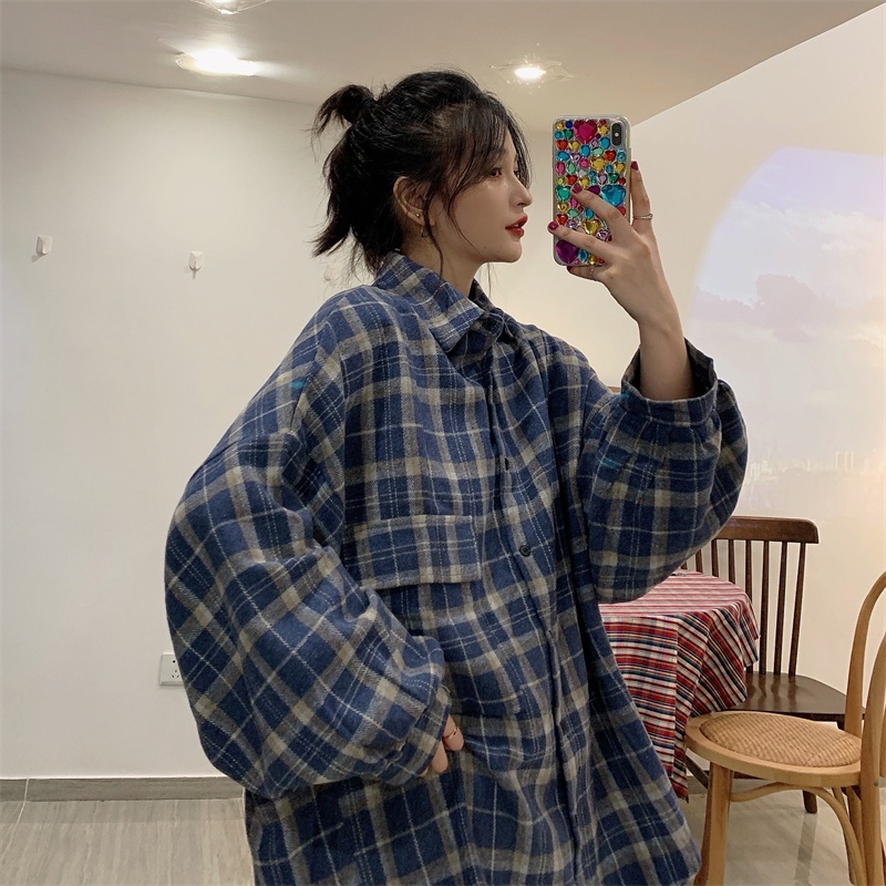 SUXI Áo Sơ Mi Caro Tay Dài Dáng Rộng Trẻ Trung Phong Cách Vintage Cho Bạn Gái
