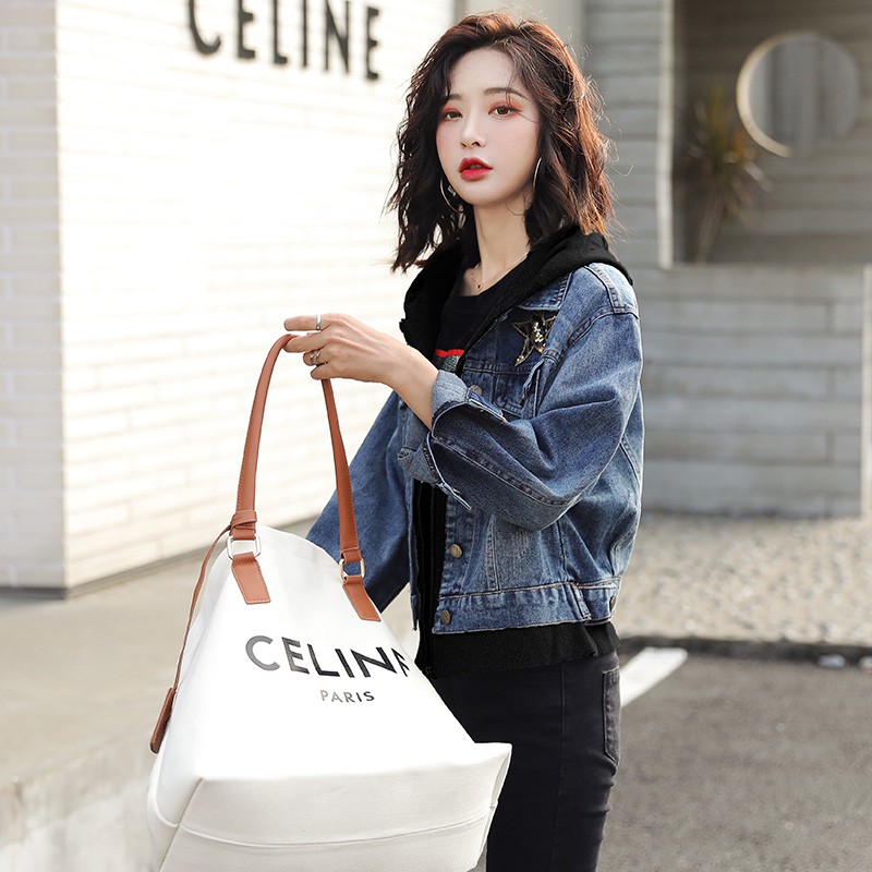 Áo Khoác Denim Nữ Giả 2 Lớp Thêu Hoa Thời Trang