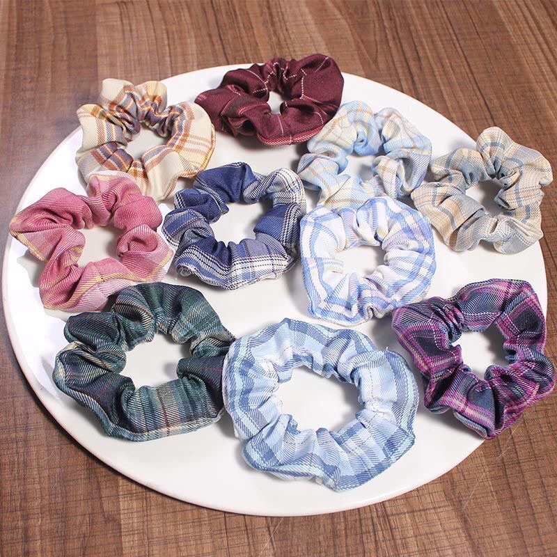 Set dây buộc tóc scrunchies chun cột tóc vải họa tiết phong cách vintage