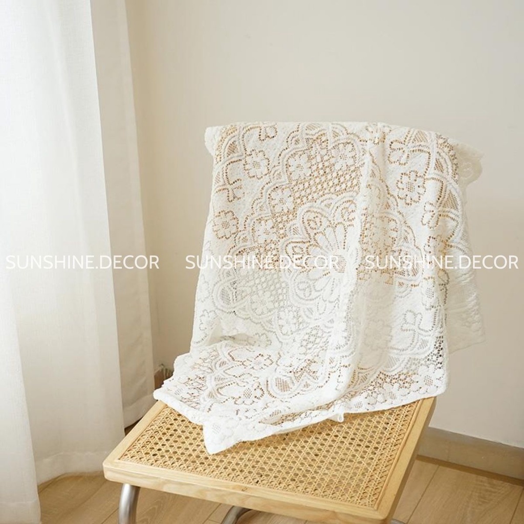 Khăn trải bàn thêu ren hoa, tab đầu giường phong cách Hàn Quốc-Sunshine.decor-Poly