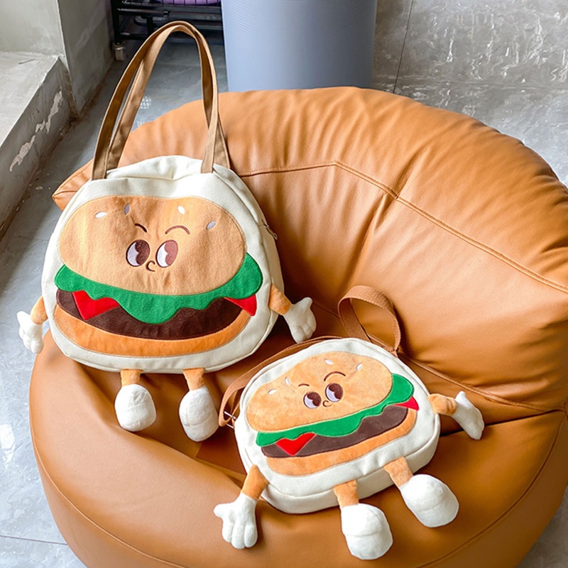 Túi Canvas Đeo Chéo Hình Hamburger Dễ Thương Cho Học Sinh