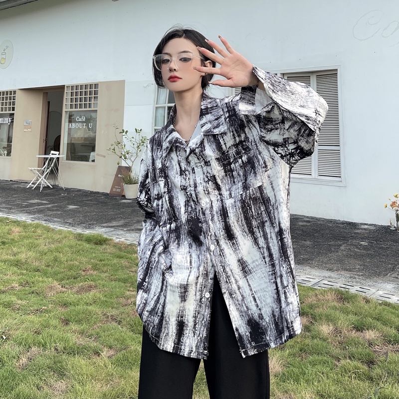 Áo sơ mi SUXI tay dài dáng rộng màu nhuộm thiết kế thời trang mùa thu theo phong cách Hàn Quốc cho nữ