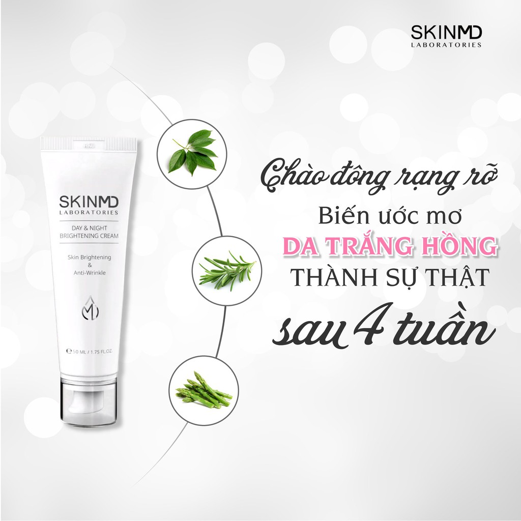 Kem Dưỡng Trắng Da, mờ nám và ngăn chặn hình thành Melanin Skinmd Day &amp; Night Brightening Cream 50ml