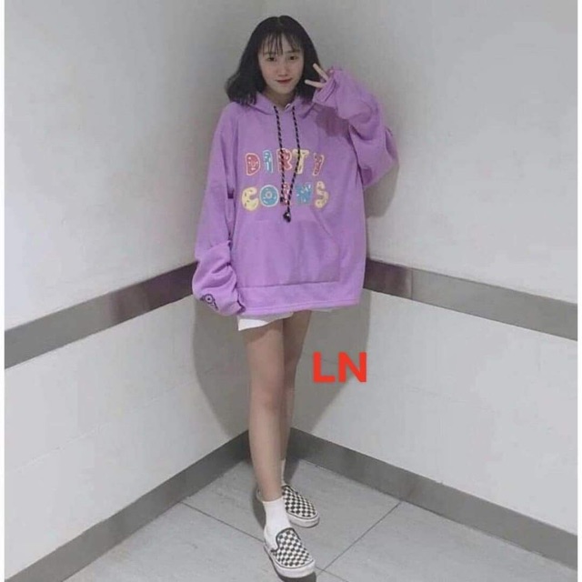 Áo hoodie nỉ mũ túi bụng màu tím coins