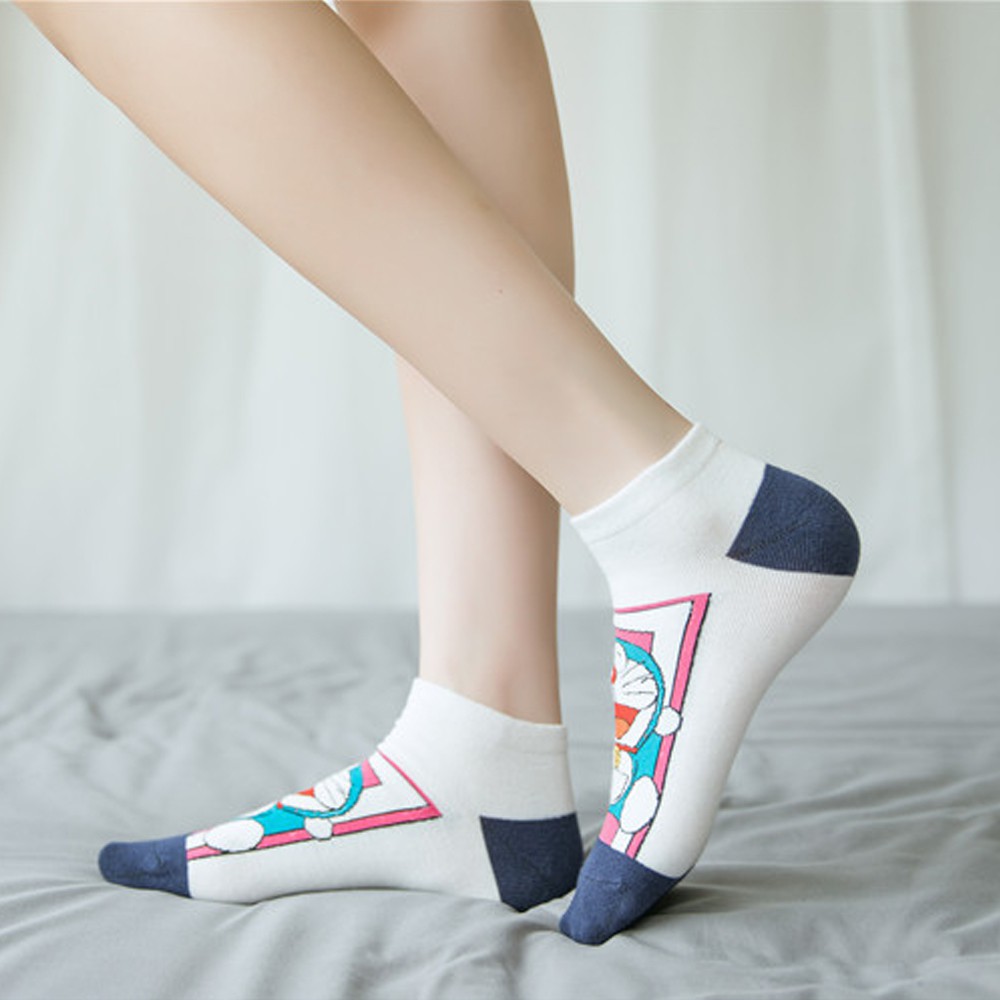 Set 5 đôi Tất vớ nam nữ cổ ngắn hình Doreamon phong cách hàn quốc Micado