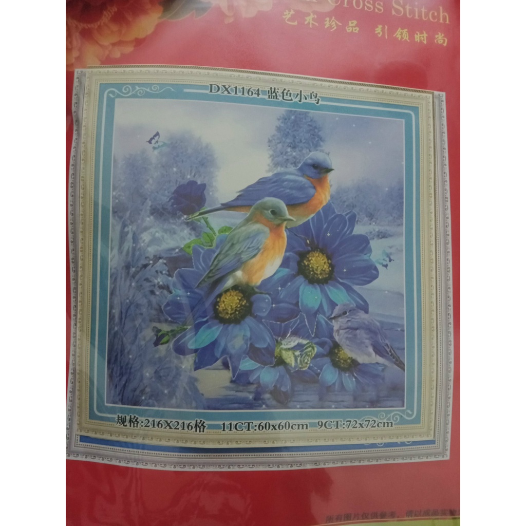 TRANH THÊU CHỮ THẬP THÊU KÍN ĐÔI CHIM DX1164 (60X60) CM