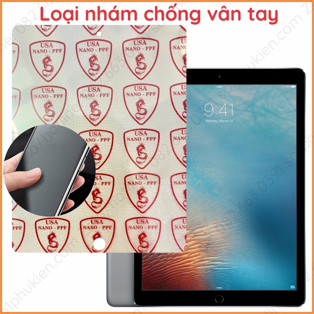 Dán cường lực ipad pro 12.9 inch 2015, ipad pro 9.7 inch 2016 nano dẻo chống bể kính, trong, nhám chốg vtay, bảo vệ mắt