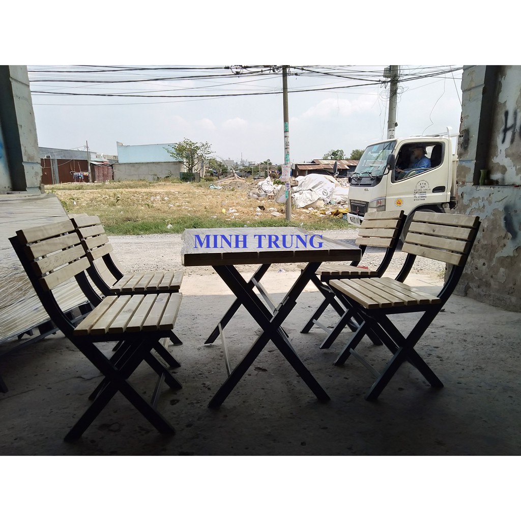 BỘ BÀN GHẾ GỖ CHÂN SẮT 40 X 60