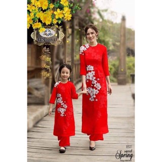 Áo dài cách tân mẹ và bé pha lưới hàng đẹp