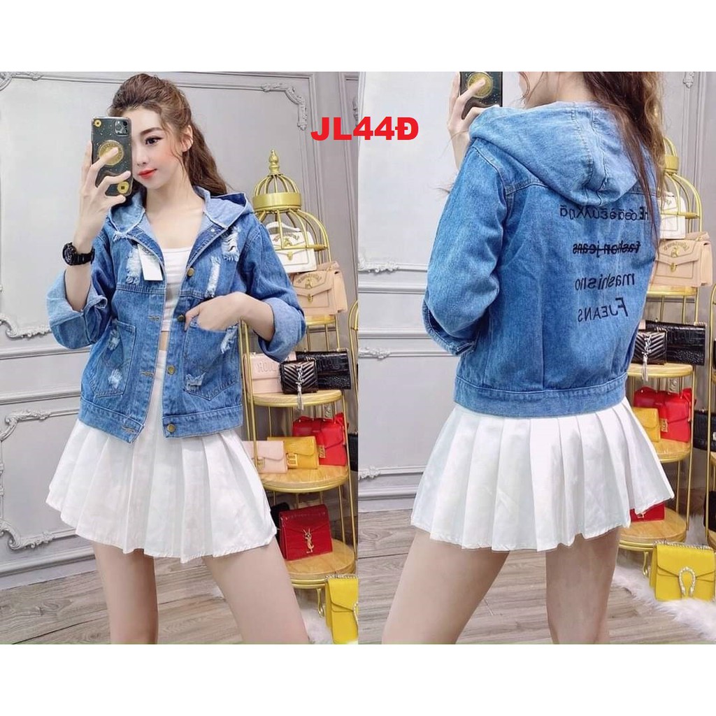 Áo Jean Nón Dáng Lửng Chất Vải Denim Dày Mịn Freesize dưới 58kg mẫu mũ HE mũ xám cao dưới 1.60m Panda Style