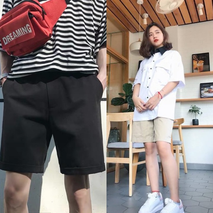 [Mã WA23150 giảm 20k đơn 150k] Quần Shorts Kaki Unisex Màu Đen và Be Nam Nữ Siêu Hot