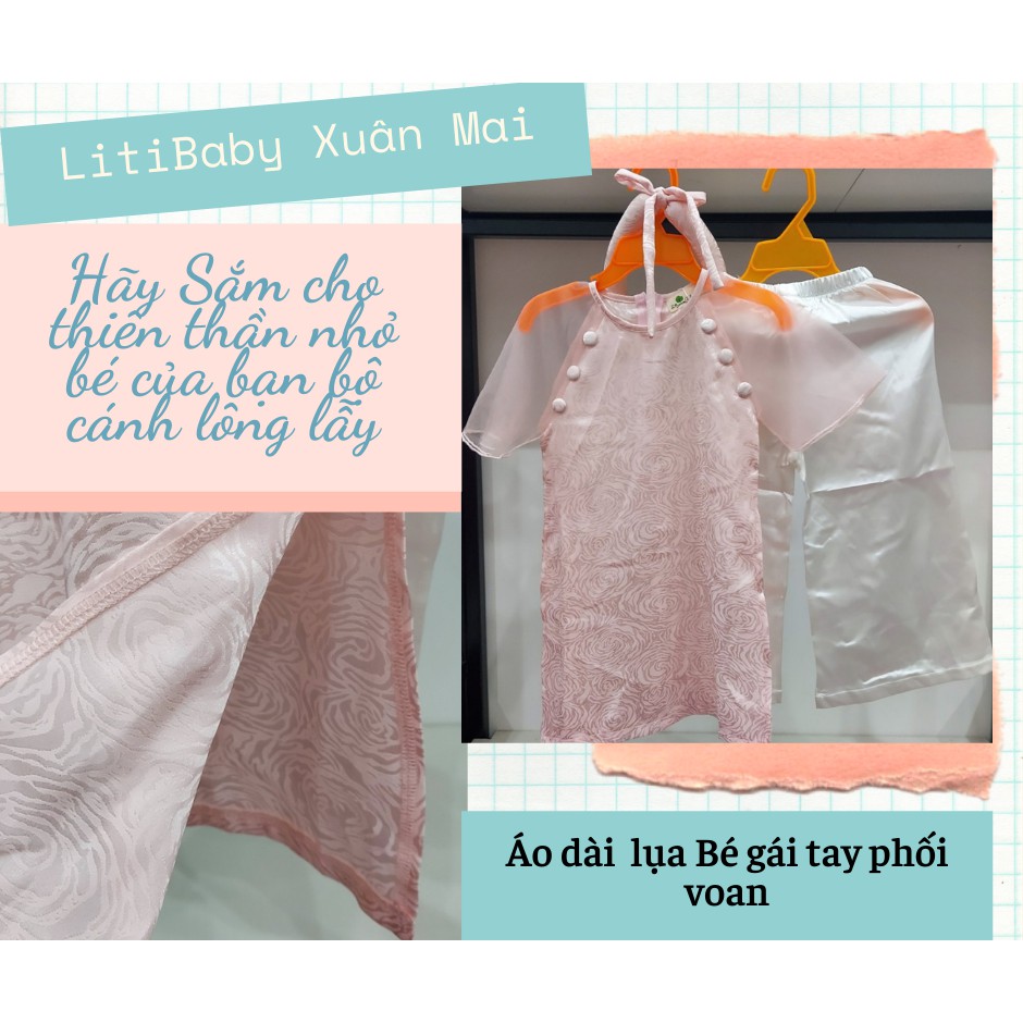 Tết 2021: Bộ áo dài Bé gái phối tay voan 3 cúc thương hiệu Litibaby size 1-10, dành cho bạn từ 10 đến 30kg