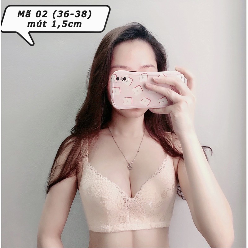 Áo lót ren mềm màu nude không gọng mút vừa và mỏng nâng ngực chống xệ (36-38)