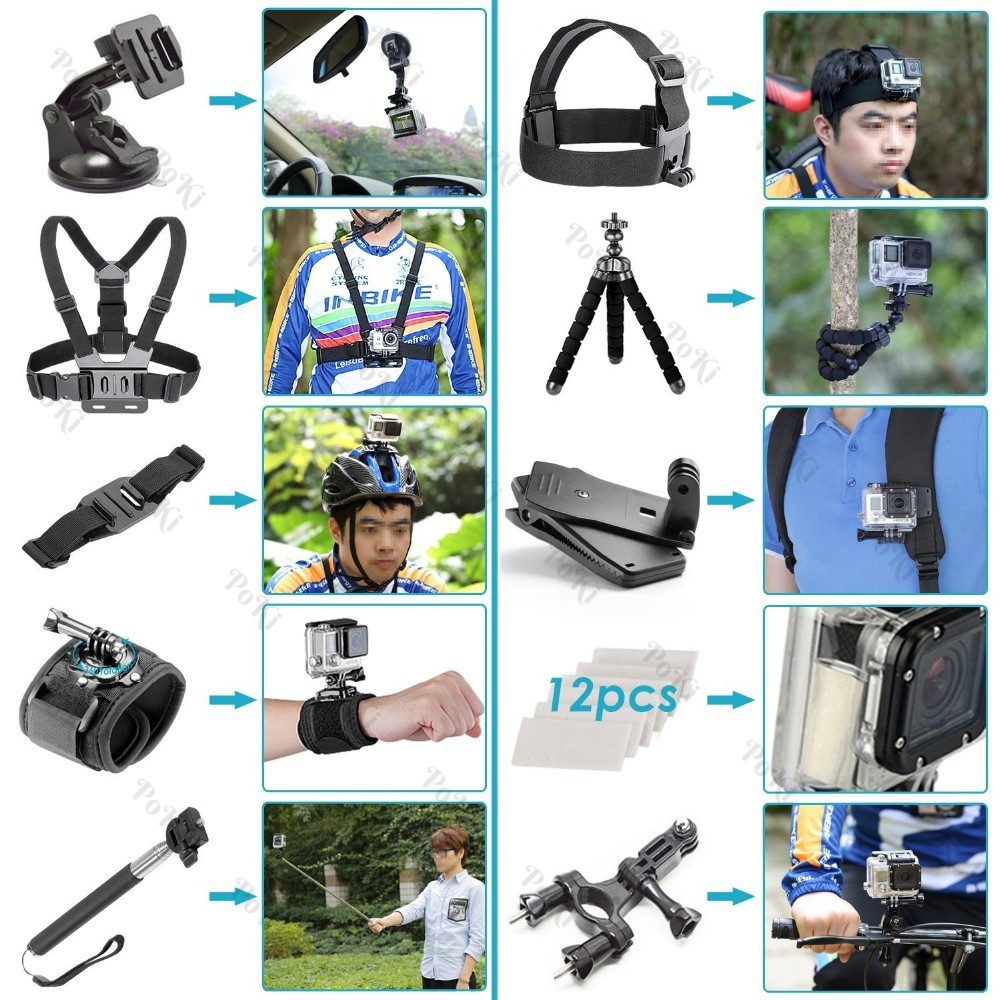 Bộ phụ kiện Gopro, SJCAM 50 in 1 + FREE 1 phao nổi gắn camera, hàng thể thao chuyên dụng cao cấp cho dân phượt - POKI