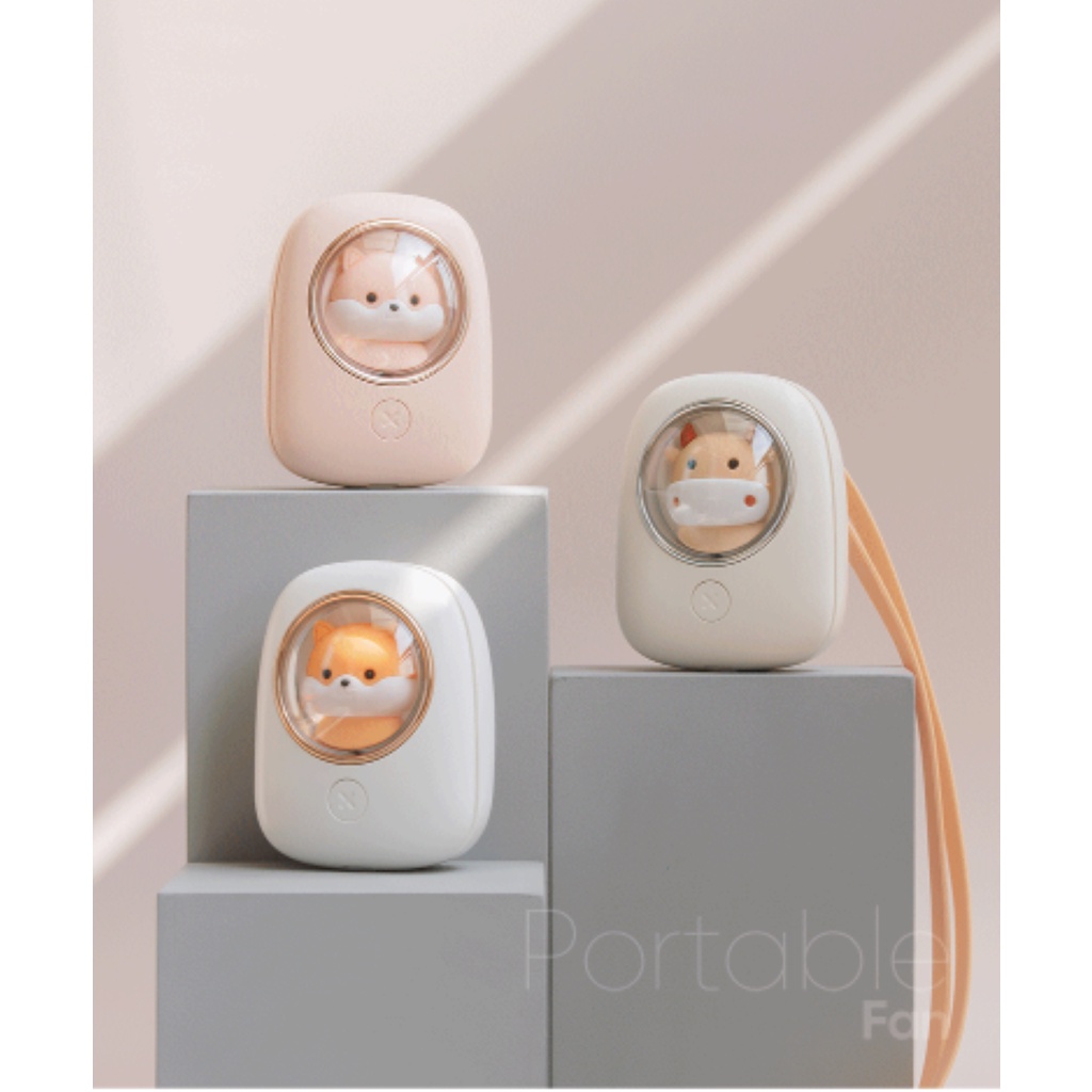 Quạt Mini Có Đèn Đeo Cổ Dây Chuyền Thú Cưng USB Siêu Dễ Thương