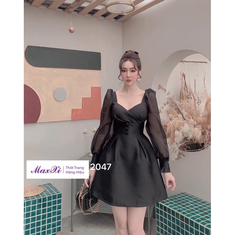 Đầm Nữ Xoè Tay Dài Lưới Cho Nữ Dự Tiệc