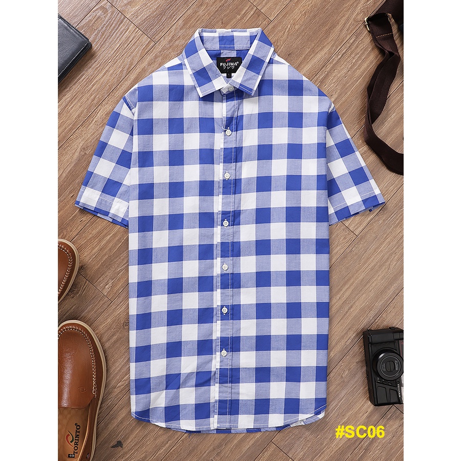 Áo Sơmi Nam Ngắn Tay Caro Cao Cấp FUJIWA - SC. Chất Vải Oxford, Dày Mềm Mịn. Size: M, L, XL, XXL ( 50kg đến 83kg)