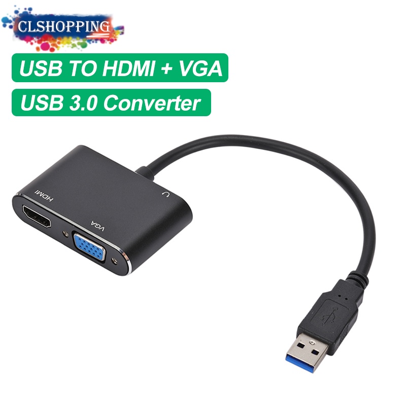 Bộ chuyển đổi âm thanh USB 3.0 sang HDMI VGA 1080P 2 trong 1 cho Windows 7/8/10 OS