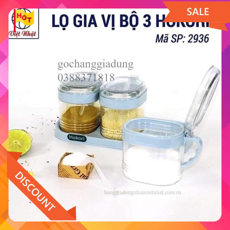 [Mã LIFEXANH0set 3 hũ đựng gia vị HOKORI nhựa trắng trong suốt kèm muỗng dung tích 700ml