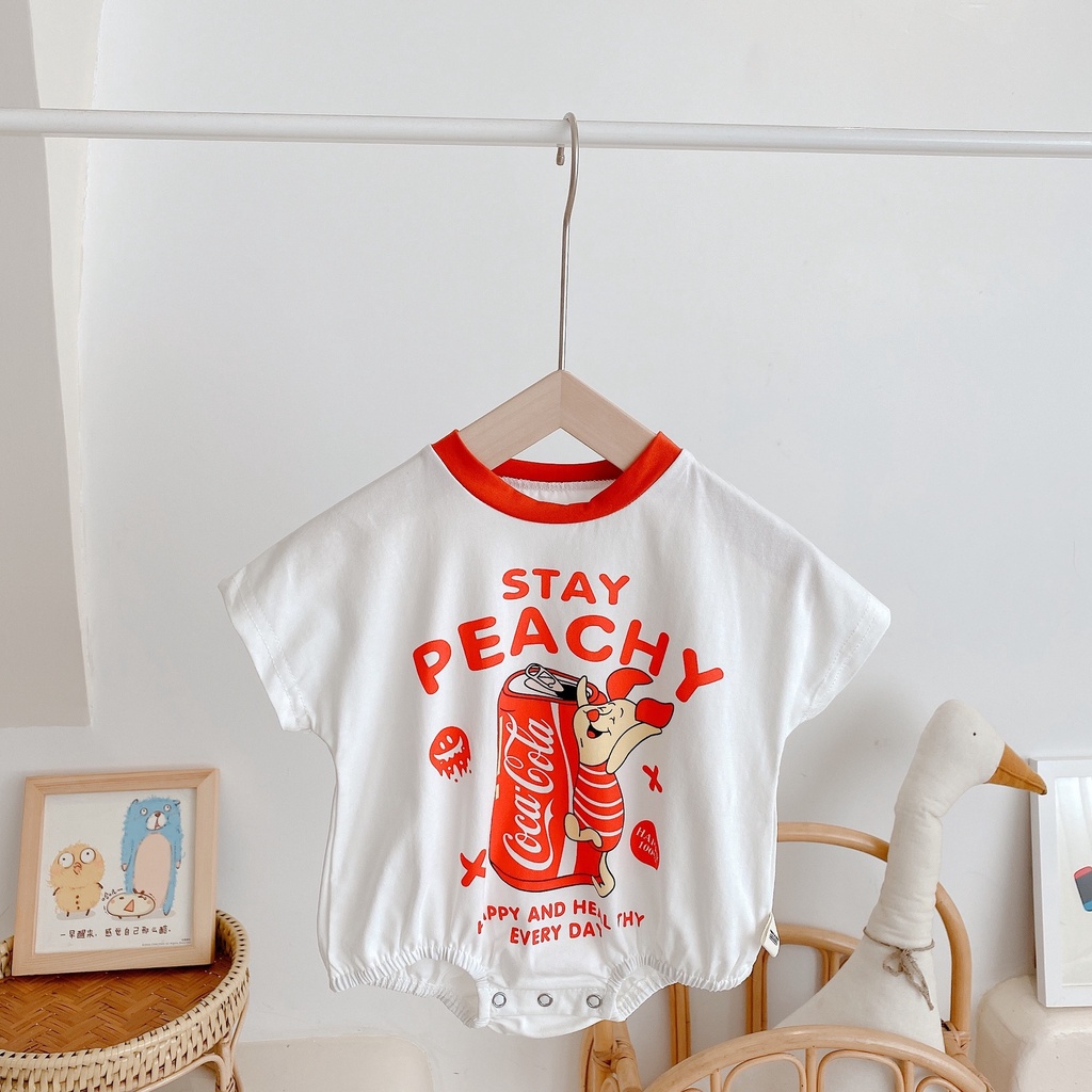 Bộ Áo Liền Quần Ngắn Tay Bằng Cotton Thiết Kế Dễ Thương Cho Bé 0-24 Tháng Tuổi