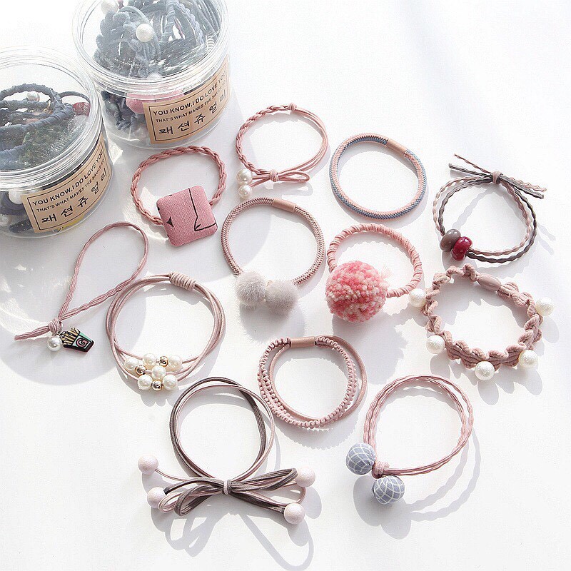 Bộ 12 thun cột tóc cực xinh-kèm hộp đựng cao cấp