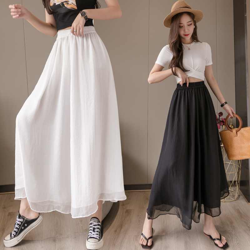 Quần dài giả váy ống rộng vải voan thời trang mùa xuân cho nữ