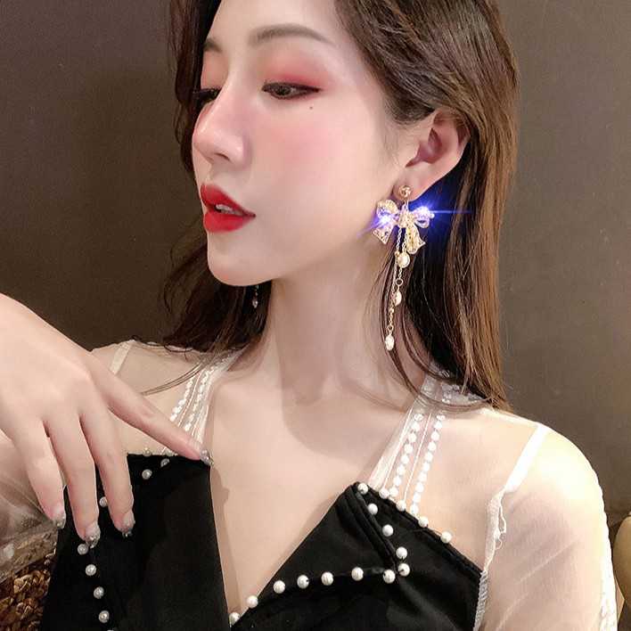 Bông tai nơ khảm ngọc [ FREESHIP - HOTTREND - BẠC 925 - PHỤ KIỆN LACELIPS ]_M1159