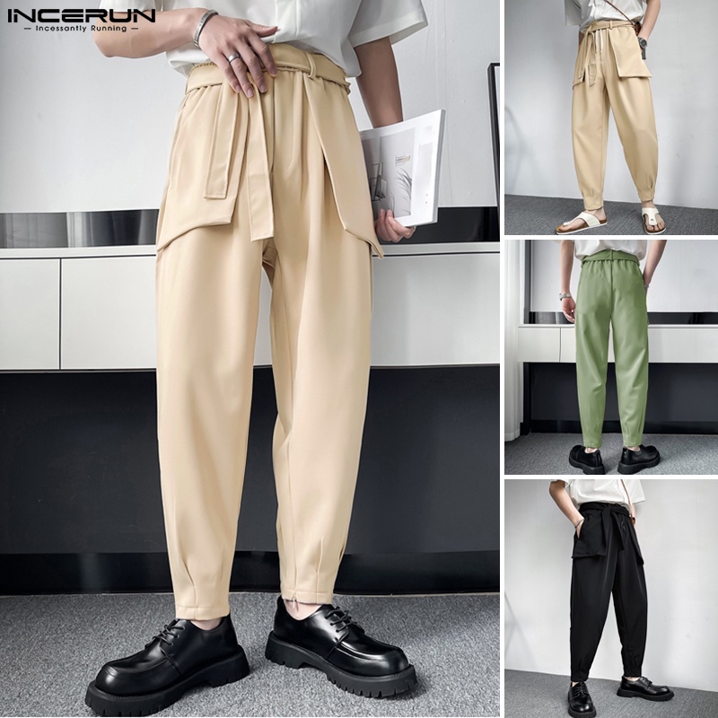 Quần ống rộng Incerun màu trơn phối dây rút sành điệu cho nam