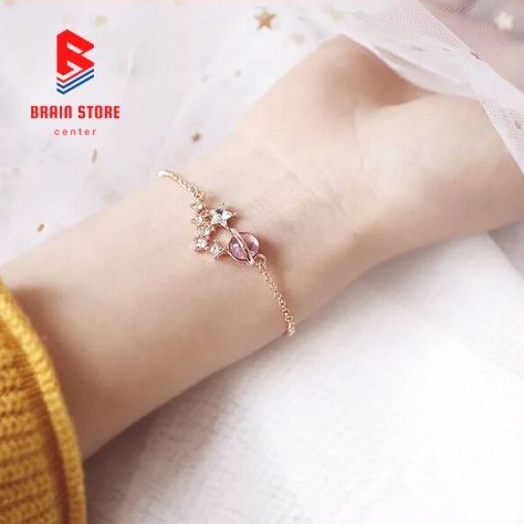 Vòng đeo tay hợp kim mạ vàng hồng đính đá hồng ngọc phong cách Hàn Quốc dễ thương