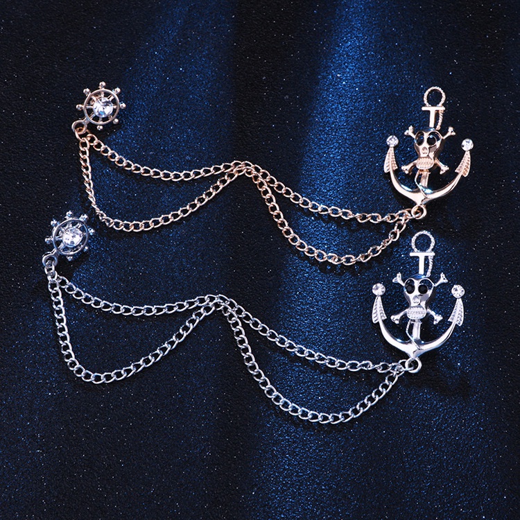 Ghim Cài Áo Hình Đầu Lâu Phối Dây Xích Thời Trang Cho Nam