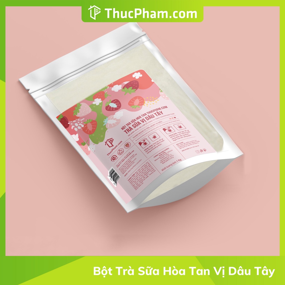 Bột Trà Sữa Hòa Tan ThucPham.com Vị Dâu Tây - 1kg - Thơm Ngon Vị Trà, Ngậy Vị Dâu